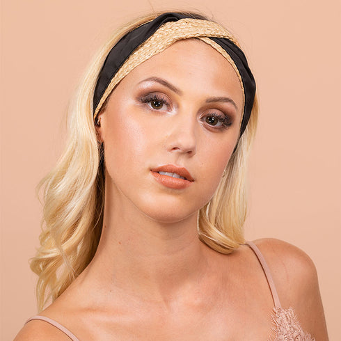 Bandeau cheveux croisé raphia et coton Jalia