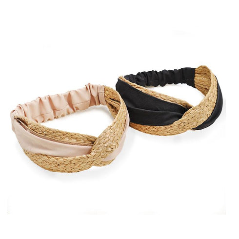 Bandeau cheveux croisé raphia et coton Jalia