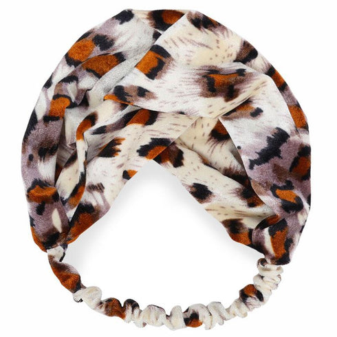Bandeau cheveux en velours imprimé léopard crème
