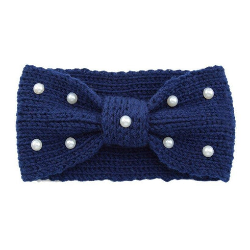 Bandeau cheveux en laine à noeud et perles Donia