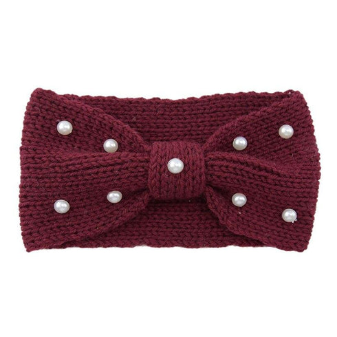 Bandeau cheveux en laine à noeud et perles Donia