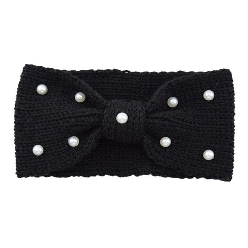Bandeau cheveux en laine à noeud et perles Donia