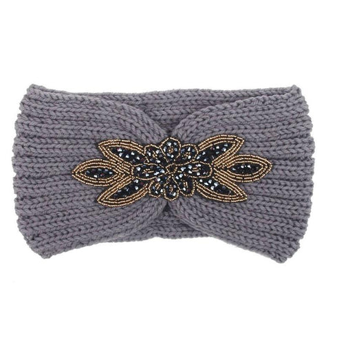 Bandeau cheveux en laine à empiècement en perles modèle Greta