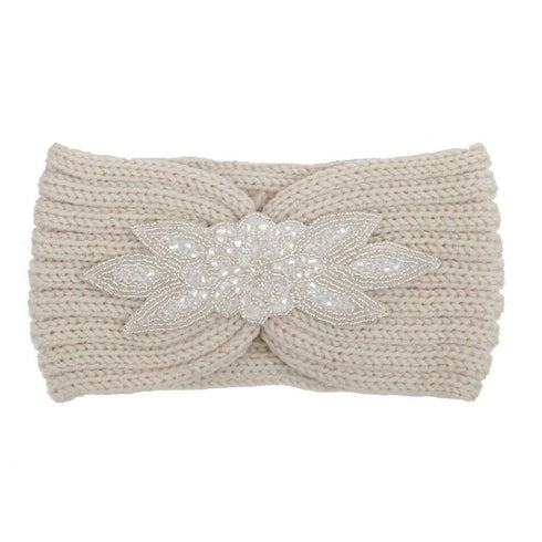 Bandeau cheveux en laine à empiècement en perles modèle Greta