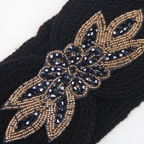 Bandeau cheveux en laine à empiècement en perles modèle Greta