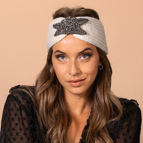 Bandeau cheveux en laine à ornement perles modèle Yéléna