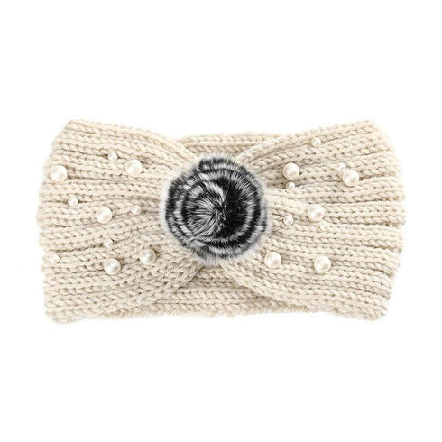 Bandeau cheveux en laine à pompom Ema