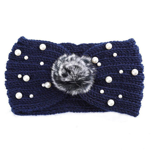 Bandeau cheveux en laine à pompom Ema