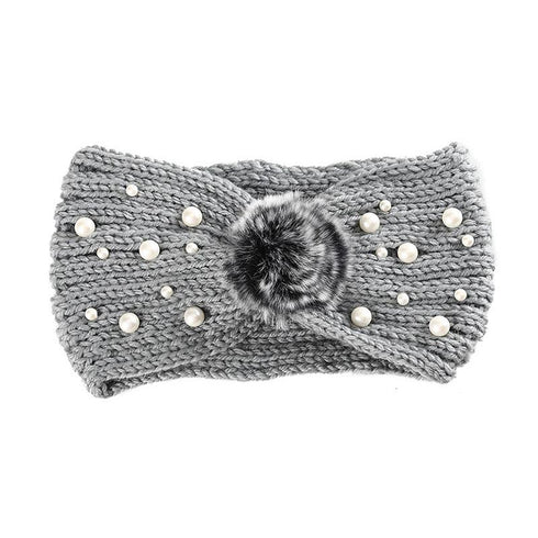 Bandeau cheveux en laine à pompom Ema
