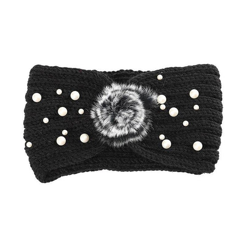 Bandeau cheveux en laine à pompom Ema