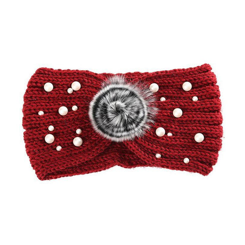 Bandeau cheveux en laine à pompom Ema