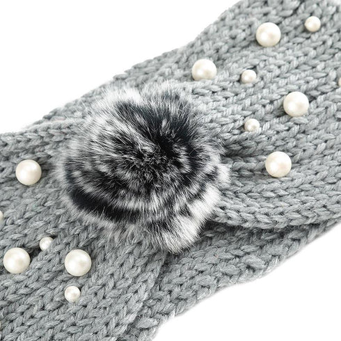 Bandeau cheveux en laine à pompom Ema