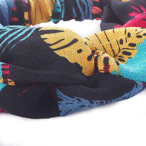 Bandeau cheveux noir motif feuilles tropicales modèle Sigrid