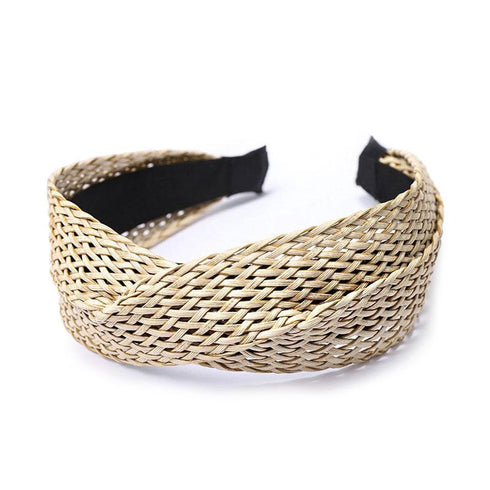 Serre-tête croisé en raphia tressé Léonne
