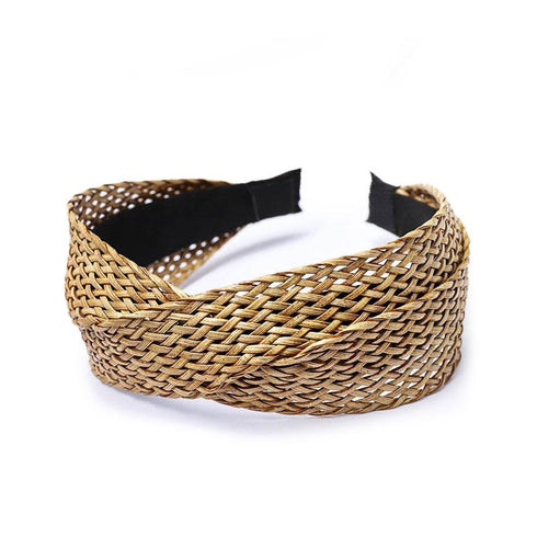Serre-tête croisé en raphia tressé Léonne