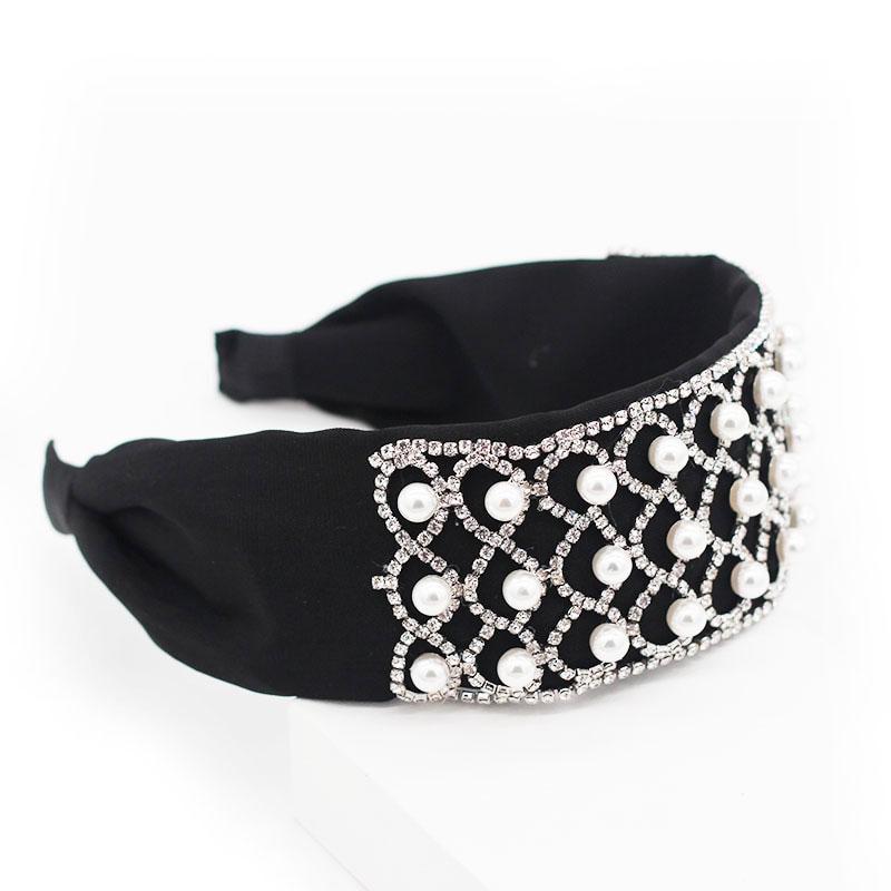 Serre-tête En Résine Noire Décoré De Strass Et Perles - Taille Unique - Occasion - Style Diadème