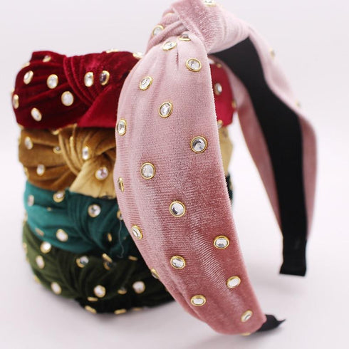 Serre-tête à noeud velours orné de cristaux Rita