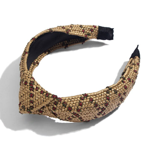 Serre-tête noué en raphia à motif croisé Sandy