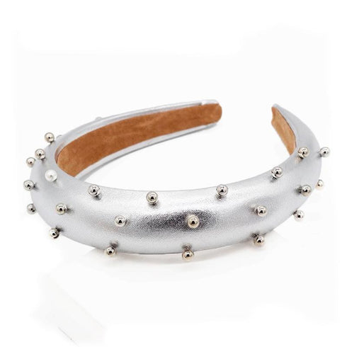 Serre-tête en simili cuir avec perles argentées Gwenola