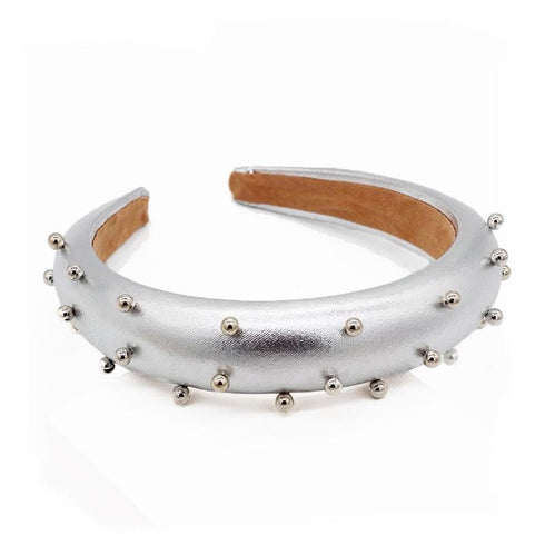 Serre-tête en simili cuir avec perles argentées Gwenola