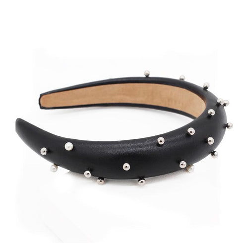 Serre-tête en simili cuir avec perles argentées Gwenola